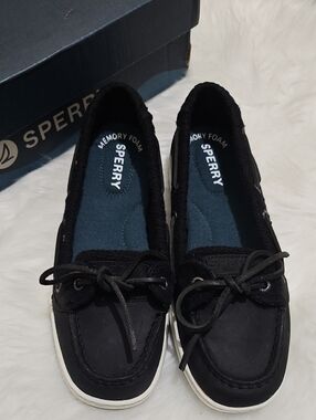 Sperry Black Lace-Up ANGELFISH SLUB BLACK Shoes SIZE 7
